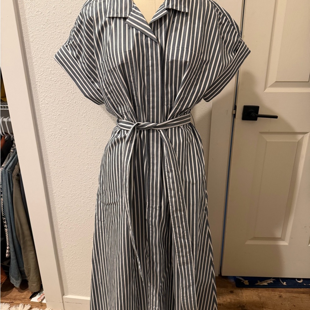 NWT Banana Republic Grey Striped Midi Shirt Dress
